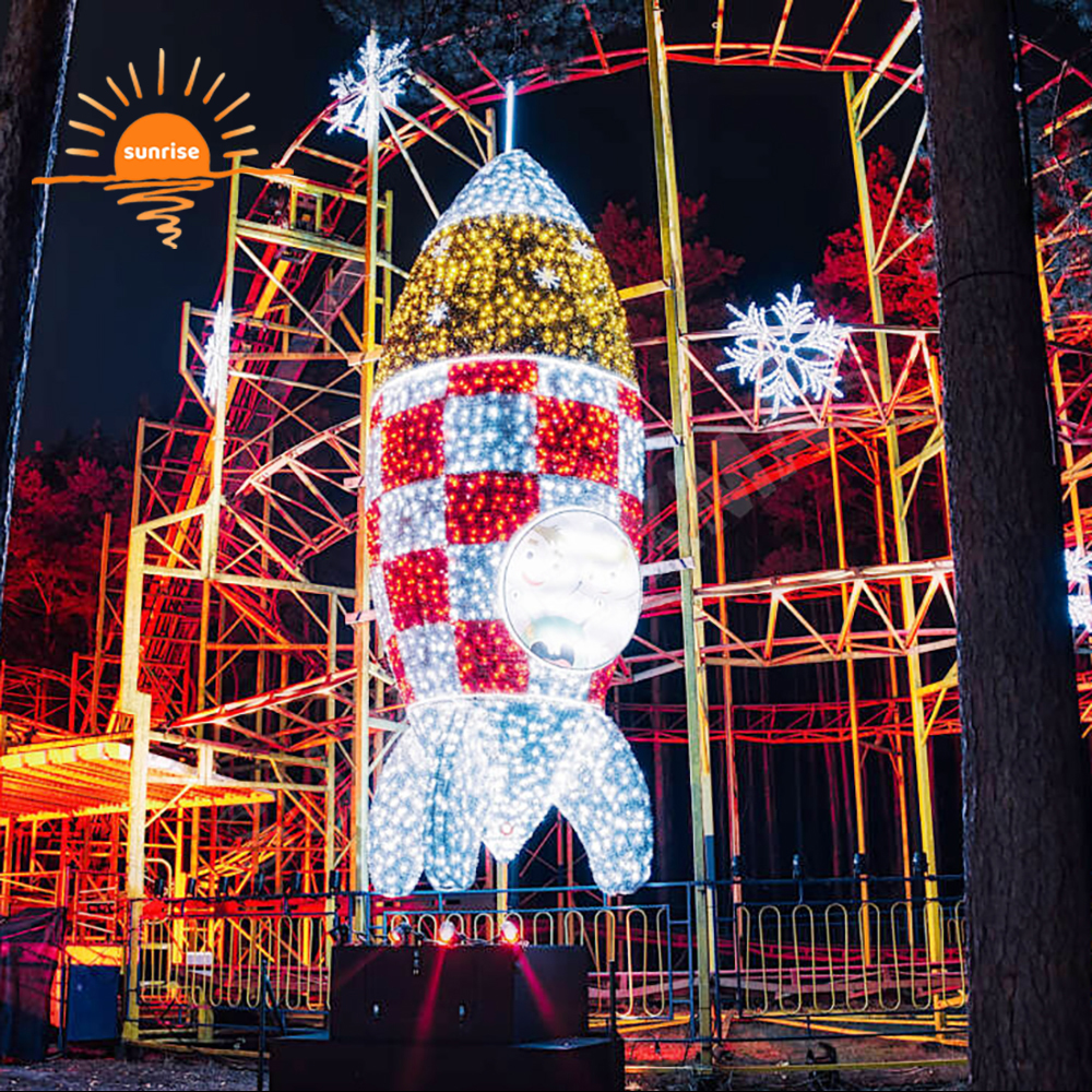 LED Waterproof Combat Aircraft Theme Light Show Holiday Christmas Aviation Rocket Giant Motif Decoration for Amusement Park
