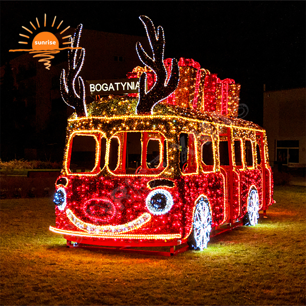 Large Commercial IP65 Led Vehicle Light Xmas Outdoor Waterproof Decoration Custom LED Bus with Gift Motif for Amusement Park