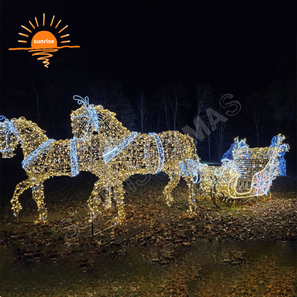 Large LED Horse Motif Light Xmas Carriage Festival Light Show Animal Theme Commercial Christmas Lights Decoration for Zoo Park