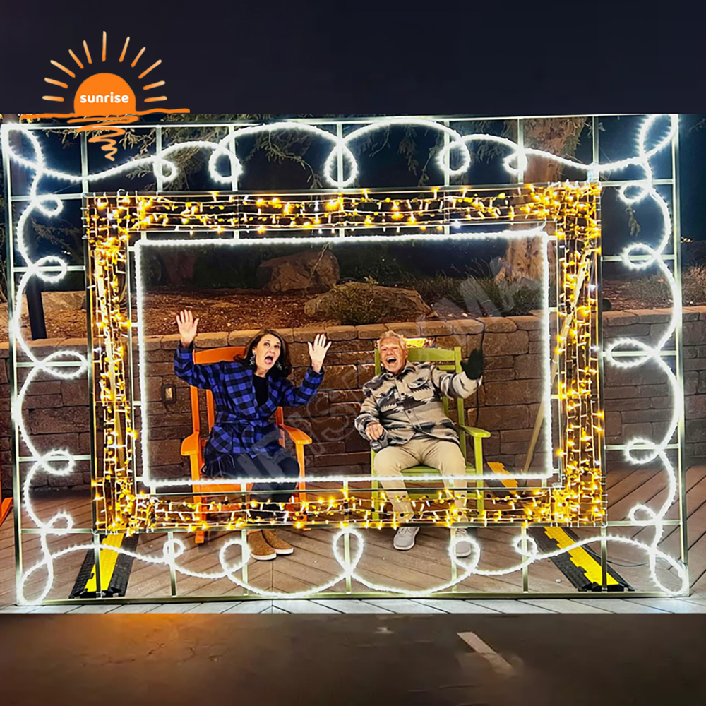 Downtown Christmas photo frame theme light show custom xmas photo op decoration outdoor IP65 large motif light decoration