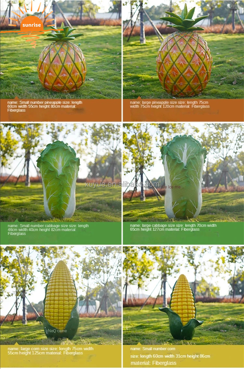 Artificial Vegetables Fruit Pumpkin Watermelon Strawberry Pineapple Sculpture Resin Outdoor Mall Fiberglass Decoration