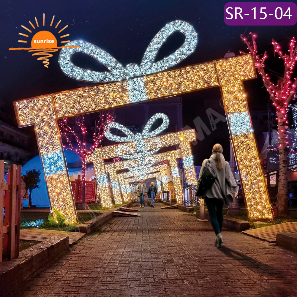 3D Holiday square street Decoration Outdoor Flashing led gift motif arch light the Color-changing RGB Christmas Landscape light