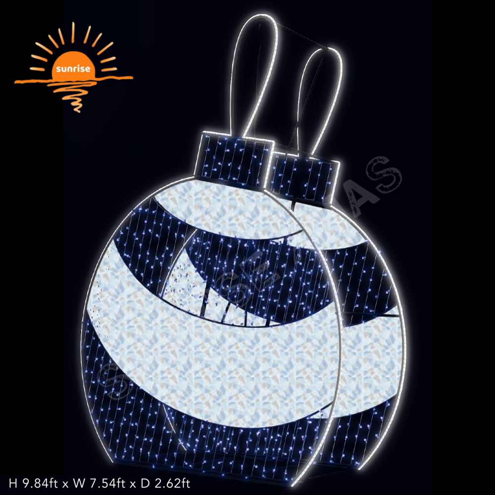 Xmas Bauble Motif Light High Quality 2d Large Outdoor Commercial Led Lighted Christmas Ornament for Outdoor Christmas Decoration