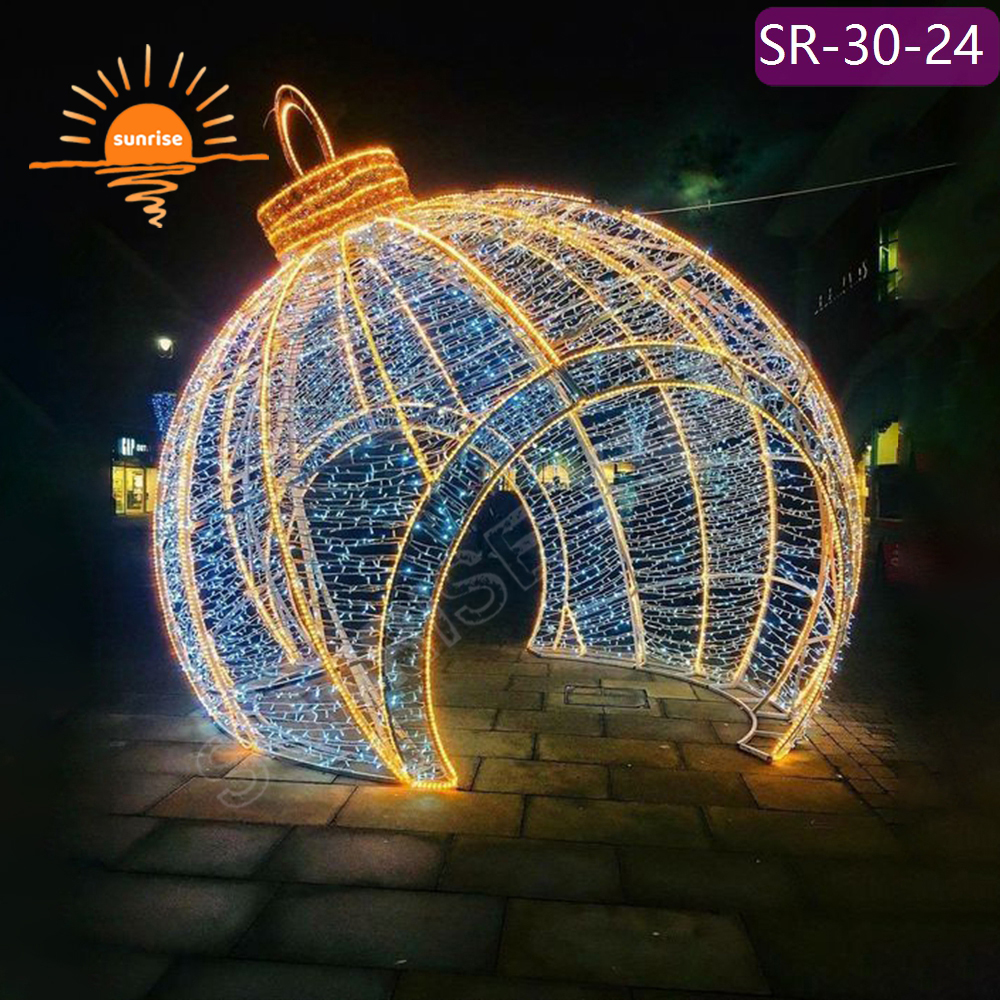 Street RGB LED Christmas bauble/ornament motif light show large walk through tunnel arch decoration for mall garden