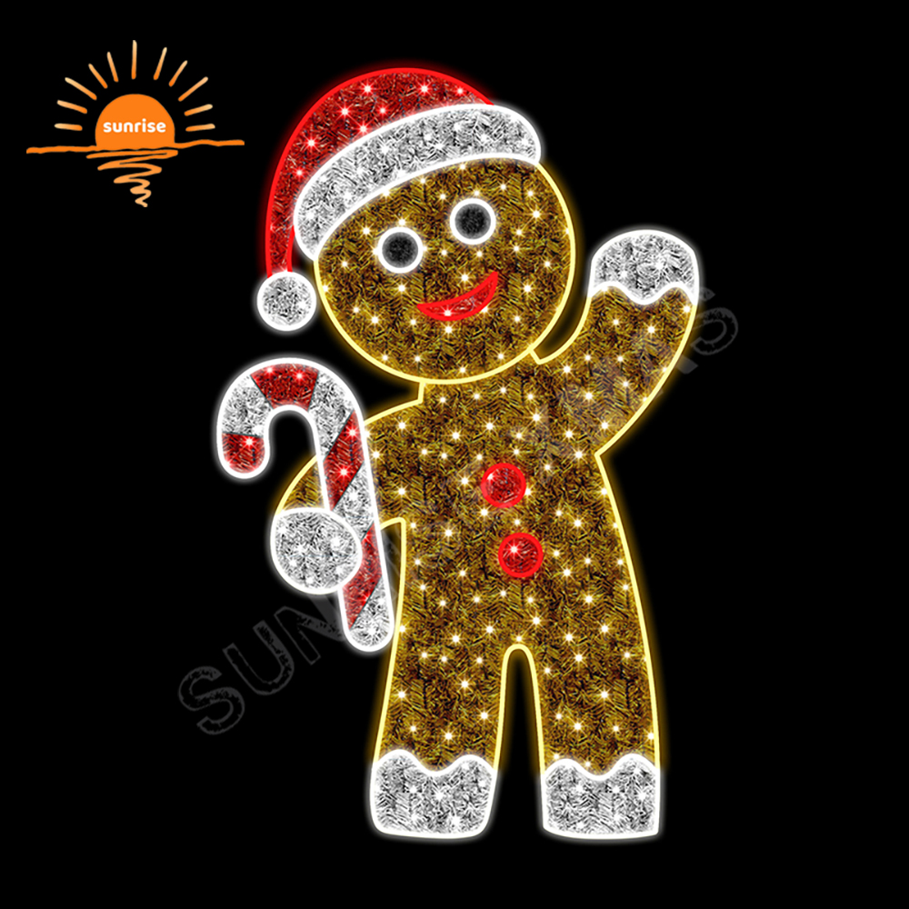 New Fashion Outdoor Gingerbread Man gift Decorative Christmas Large Elf Motif Light Photo Op frame Santa Claus With reindeer