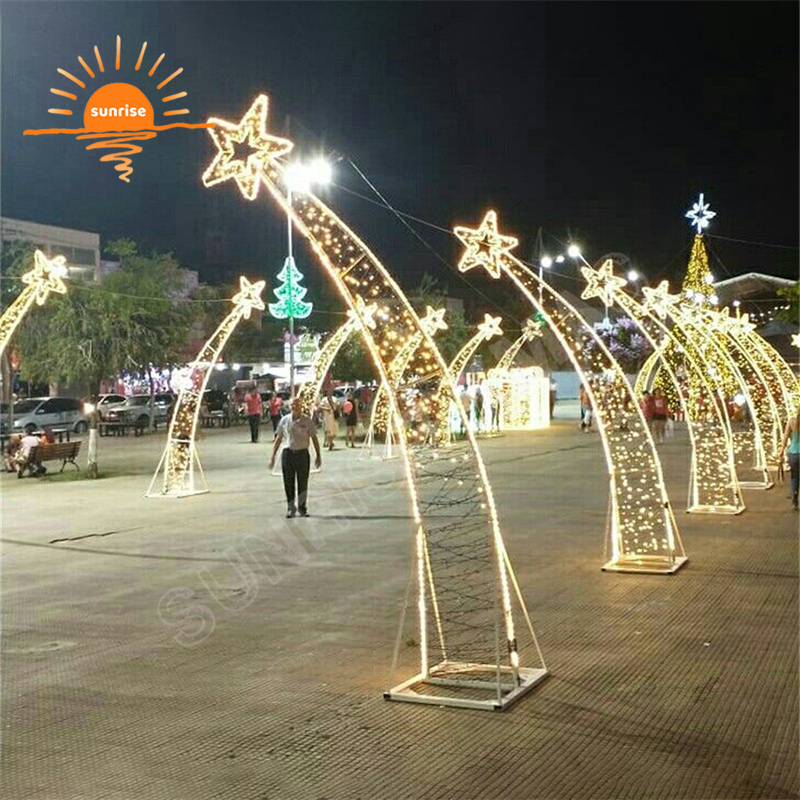 Holiday mall arch theme lights Commercial led reindeer walk through tunnel Christmas large outdoor bow gift street decoration