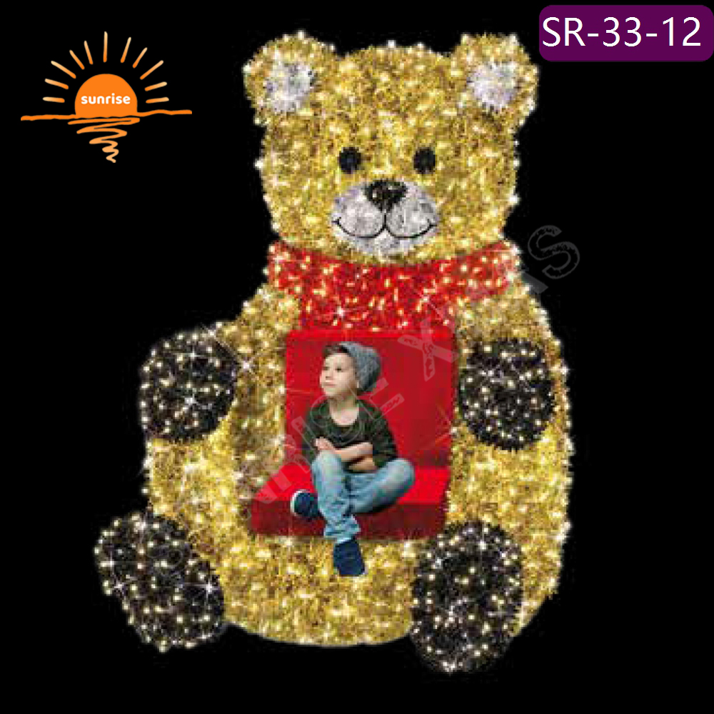 Christmas street photo op decoration LED bear motif light with chair custom your Style seat decoration for mall