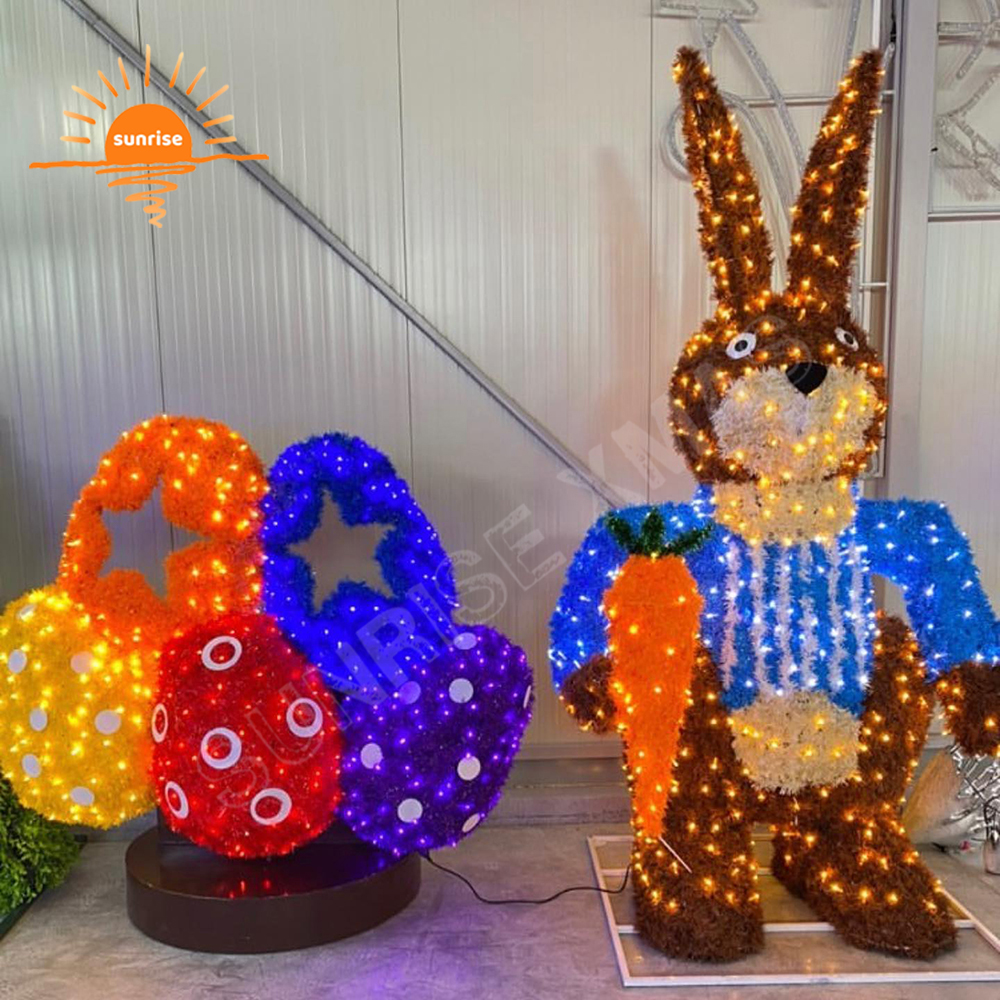 Outdoor Easter Decoration Large Light Bunny Photo Op for Holiday Life Size Easter Rabbit and Egg Light Photo Frame in the Park