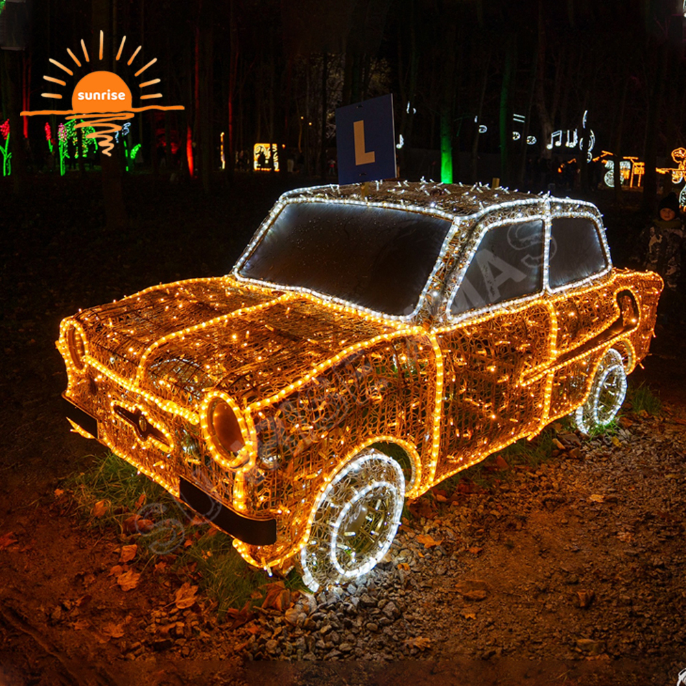 Christmas OEM Holiday Bus Motif Street Decoration 3d Car Style LED Lighting Pickup Truck Theme Amusement Park Decoration