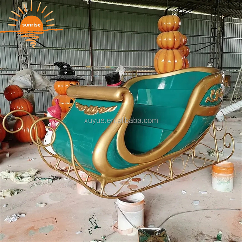 Lifesize Painted Fiberglass Santa Sleigh for Commercial Outdoor Christmas Decoration