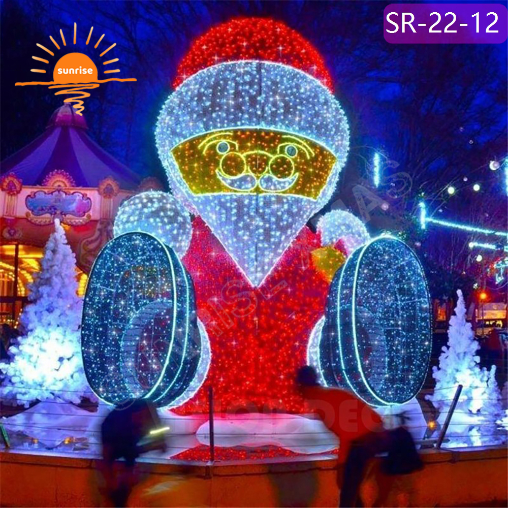 Classic outdoor lighted christmas Santa Claus mall park decoration props 3D motif light for Festive Displays