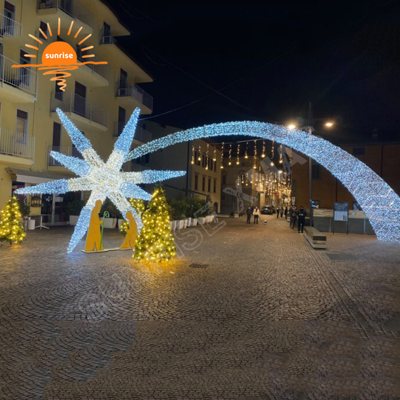 outdoor Christmas 3D starburst tunnel LED walk through the shooting star arch large IP65 street motif light decoration