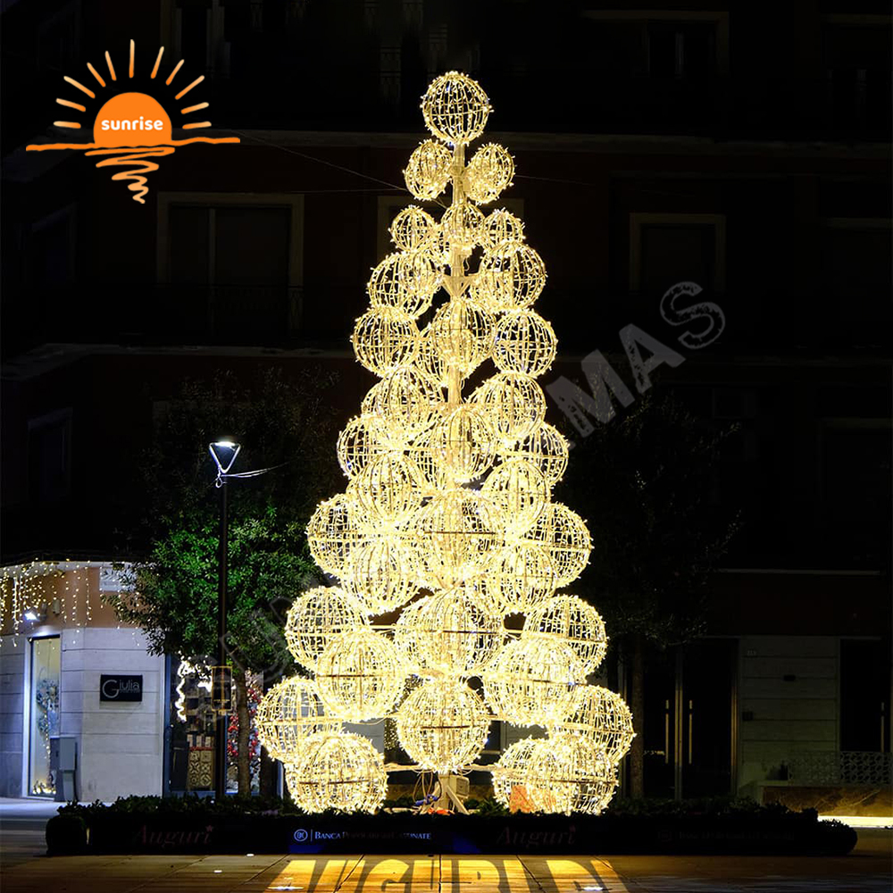 Large Best Holiday Displays Tree with Ball Motif Light Outdoor Waterproof RGB Decorative Light Show in Stock