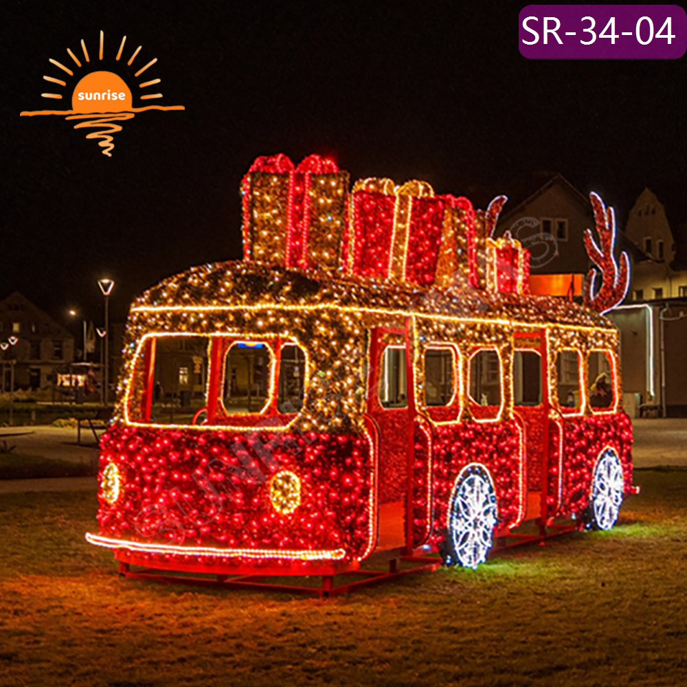 Custom LED Bus Sports Car Motif for Garden Park Large Commercial Led Vehicle Light Xmas Outdoor Waterproof Photo Op Decoration