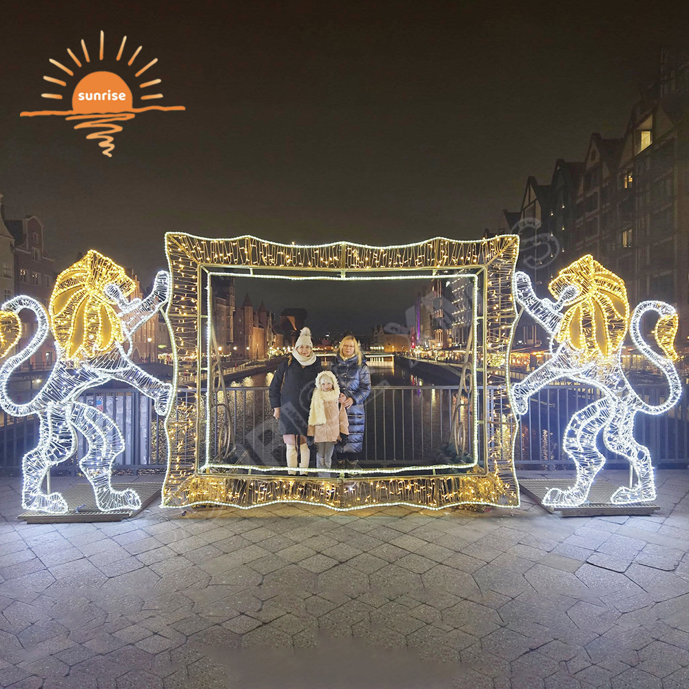 Downtown Christmas photo frame theme light show custom xmas photo op decoration outdoor IP65 large motif light decoration