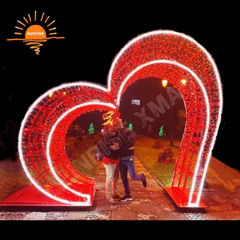 Winter outdoor brilliant street light led Gemstone motif light show Christmas love walk through arch valentines theme decoration