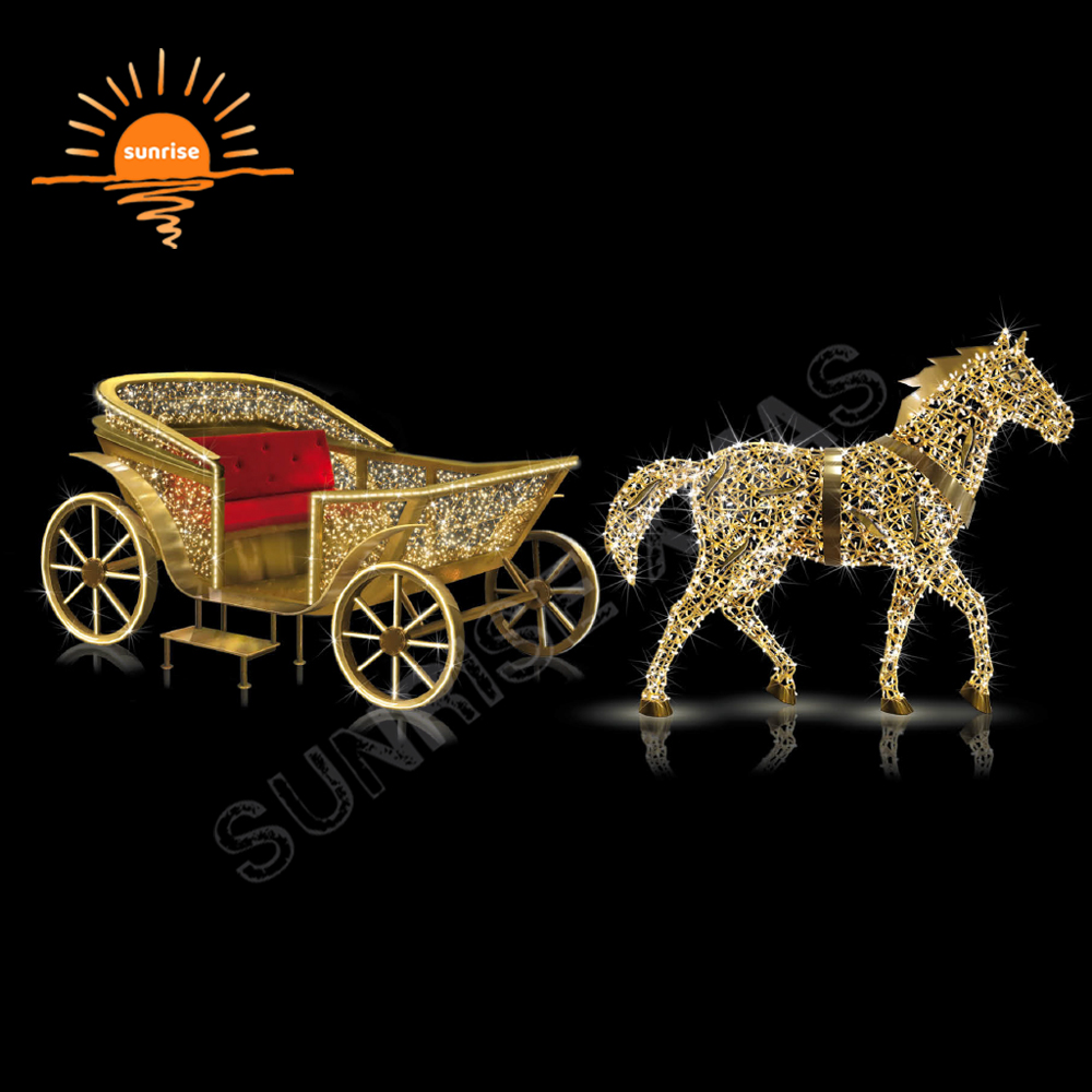 Holiday Giant LED Carriage Pattern Decorative Lights up the Carriage for Mall High-quality 3D Large Christmas Reindeer Sled