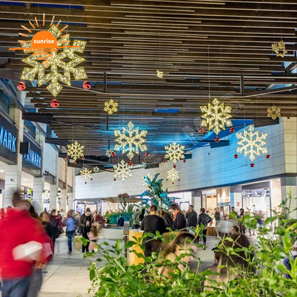 3D Large Outdoor Commercial Giant LED  Lighted Huge Christmas Snowflake Christmas Ornament Decorations for Shopping Centre