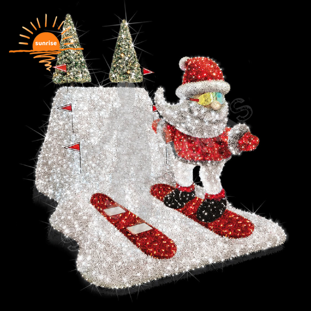 Large Outdoor Christmas Light Santa Claus Skiing Snowmen Photo Op Skiing Led Motif Decoration for Mall