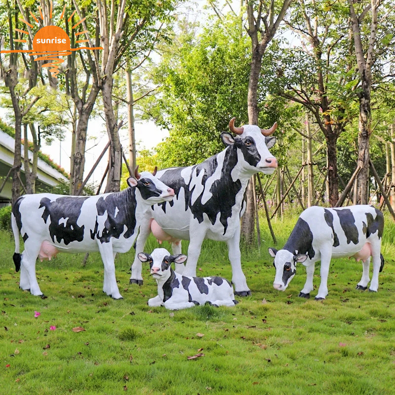 Fiberglass Resin Life Size Animal Cows Sculpture Garden Ornaments Outdoor Mall Fiberglass Decoration