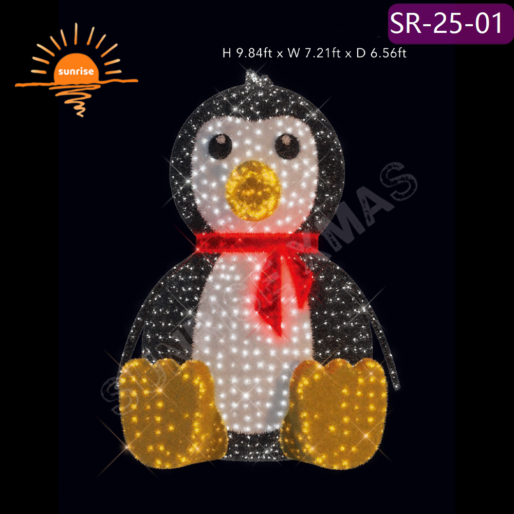 Outdoor Xmas Penguin Decorations 3D Large LED Sitting Bear Motif Lights Christmas animals Lights for Landscape lighting