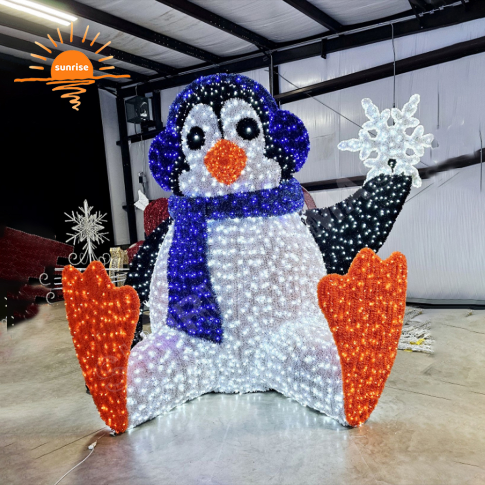 Outdoor 3m 4m Christmas Penguin Decoration Warm White 3D Led Snowman Illuminated Large Polar Bear Large Animal Sculpture Lights