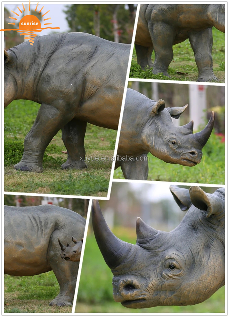 Fiberglass Resin Life Size Animal Rhino Sculpture Garden Ornaments Outdoor Mall Fiberglass Decoration