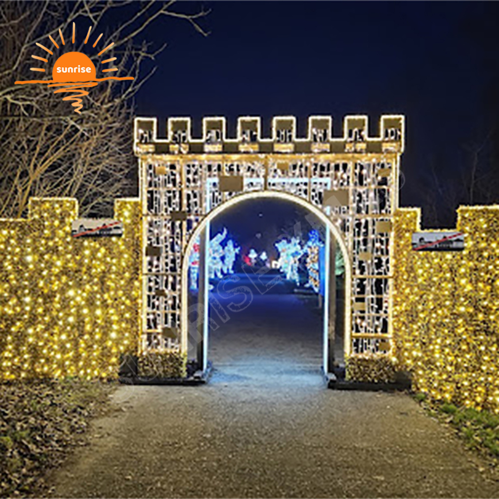 Custom Outdoor Christmas Wonderland Walk Through Castle Theme Light Show LED Room Arch Motif Decoration for Festive Displays