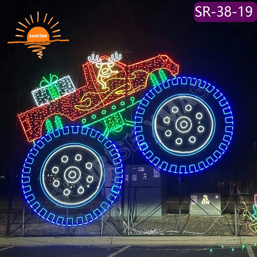3D led Vehicle theme Design light show for Festive Displays Christmas Large Metal Frame LED Vintage Truck motif decoration