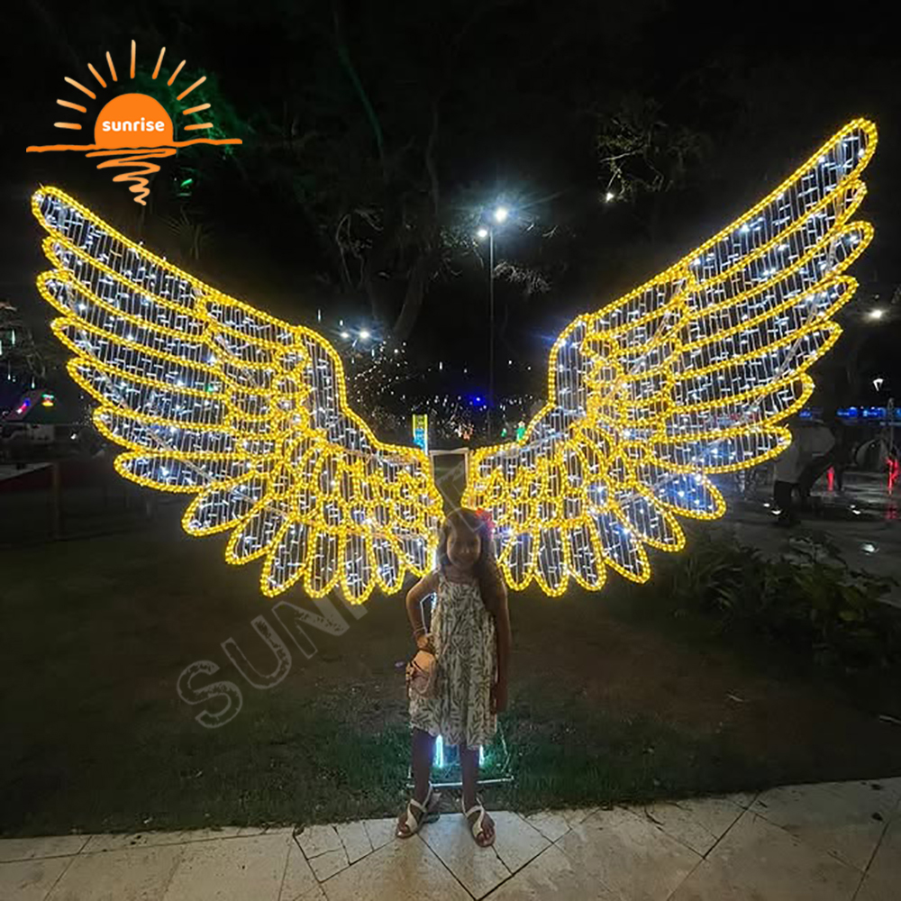 Xmas Illumination LED Rope Light Motif Outdoor Shopping Mall Decoration Atmosphere Decoration 3D Angel wings Photo Ops
