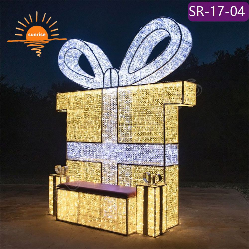 LED chair motif Lighted Gift Box for Shopping Mall Luminescence Commerical Outdoor Christmas Large Photo frame Decorative