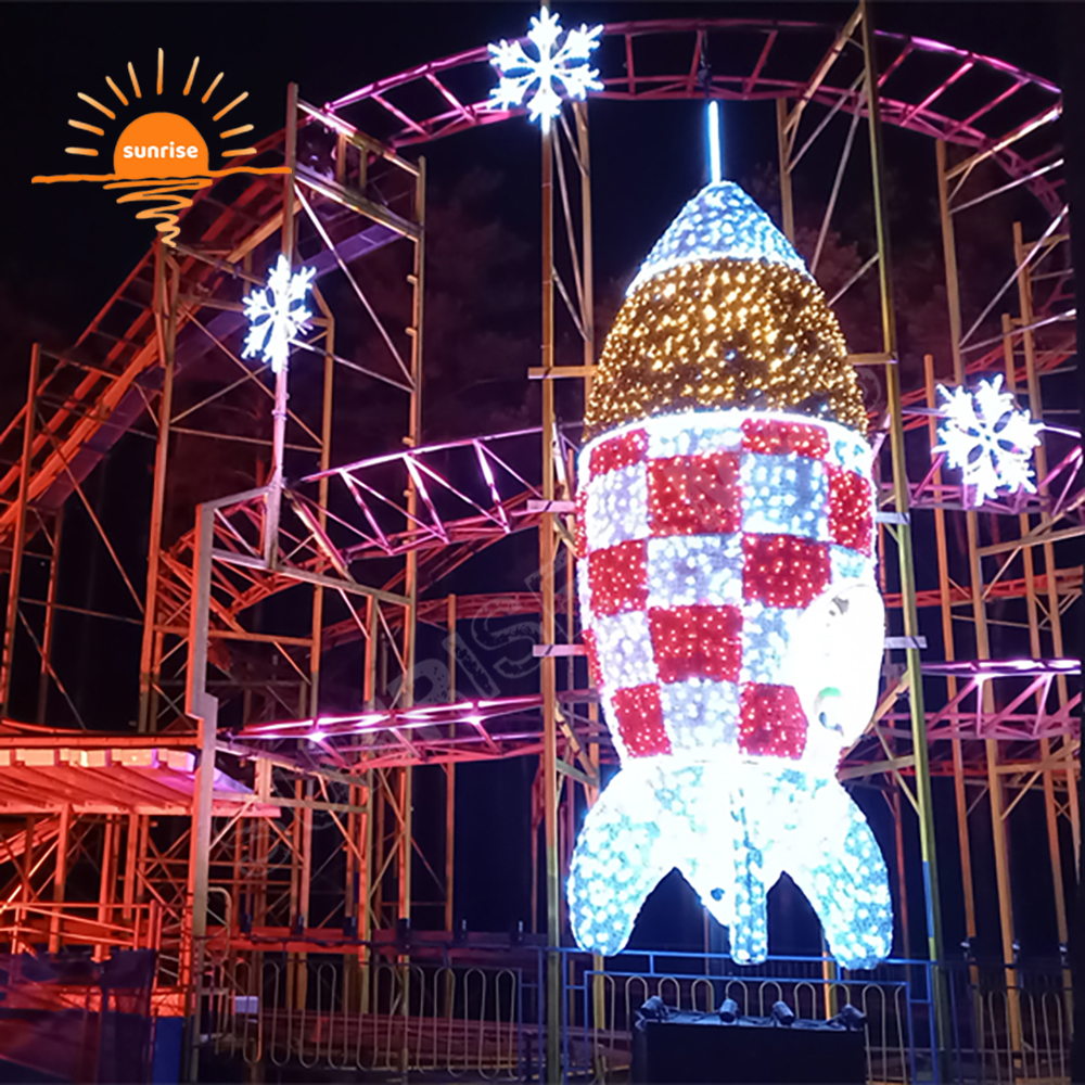 LED Waterproof Combat Aircraft Theme Light Show Holiday Christmas Aviation Rocket Giant Motif Decoration for Amusement Park