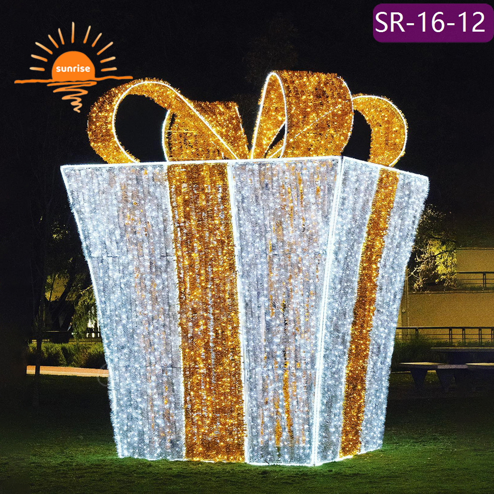Gold Gift Box tunnel LED photo op Decorative Outdoor Large Size presents arch High-quality 3d Theme motif Lighting