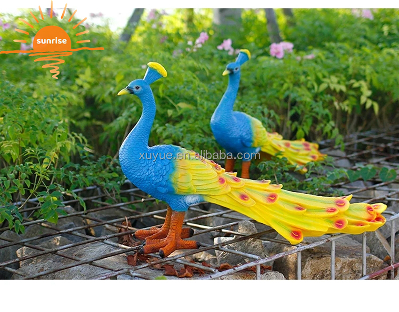 Fiberglass Resin Life Size Animal Peacock Sculpture Garden Ornaments Outdoor Mall Fiberglass Decoration