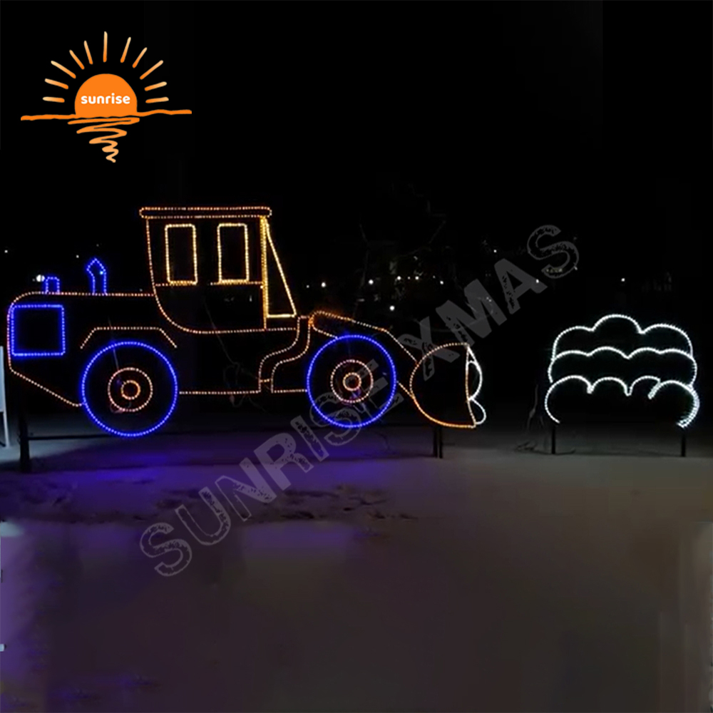 Custom LED Bulldozer Truck Motif for Amusement Park Large Commercial IP65 Led Vehicle Light Xmas Outdoor Train Crane Decoration