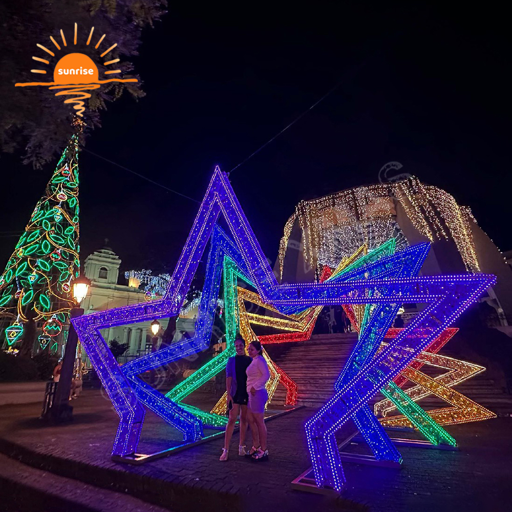Giant Outdoor waterproof Christmas LED arch walk through five-pointed star tunnel theme light led motif commercial light show