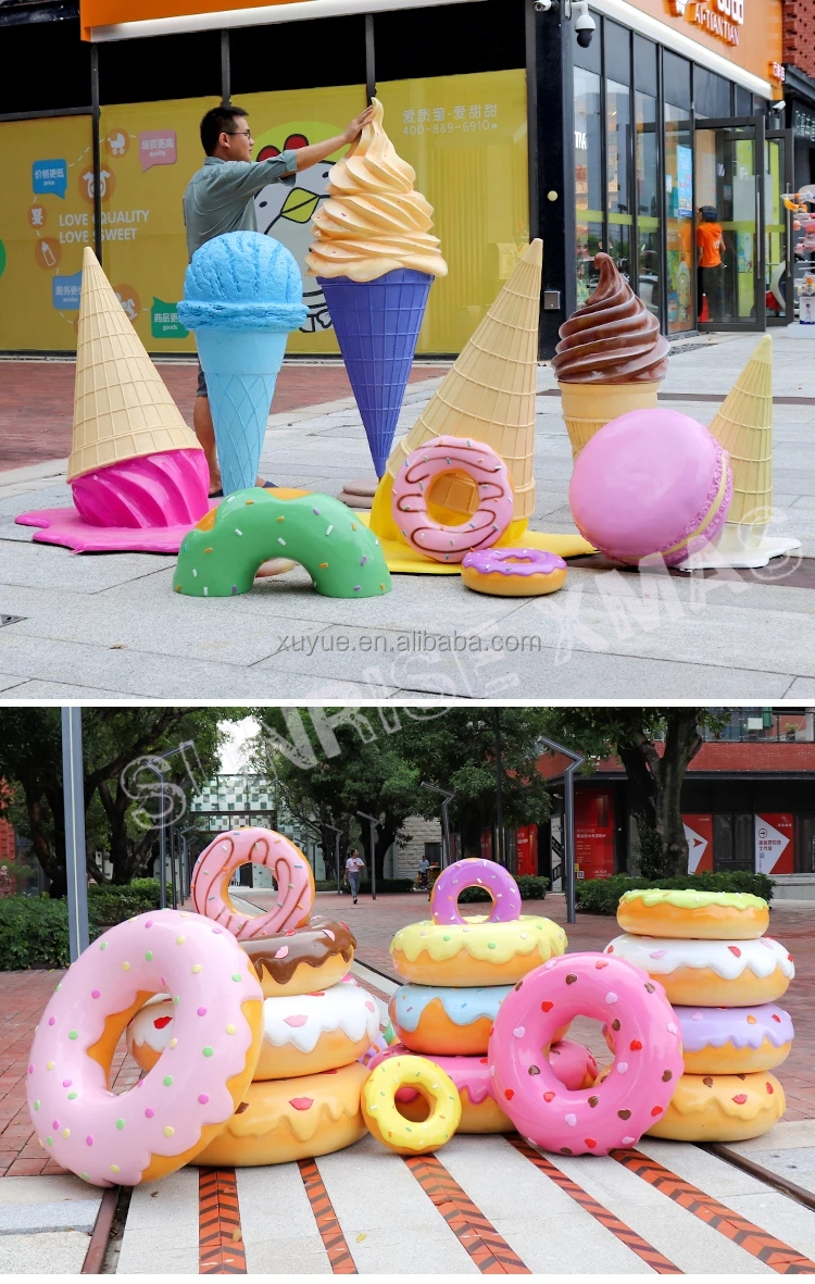 Mall Decoration Outdoor Giant Ice Cream Cones Sculpture Resin  Fiber Glass Sculpture for Ice Cream Donut Decorations