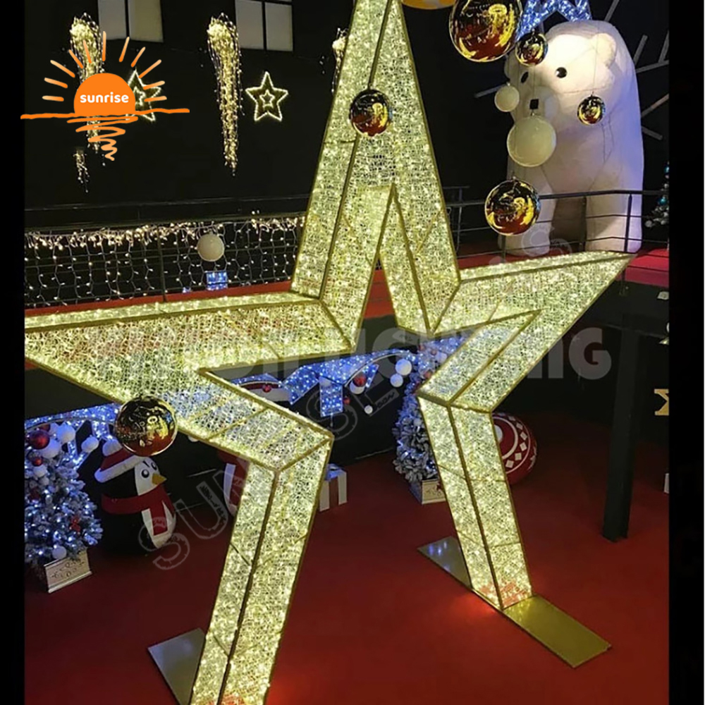 Giant Outdoor waterproof Christmas LED arch walk through five-pointed star tunnel theme light led motif commercial light show