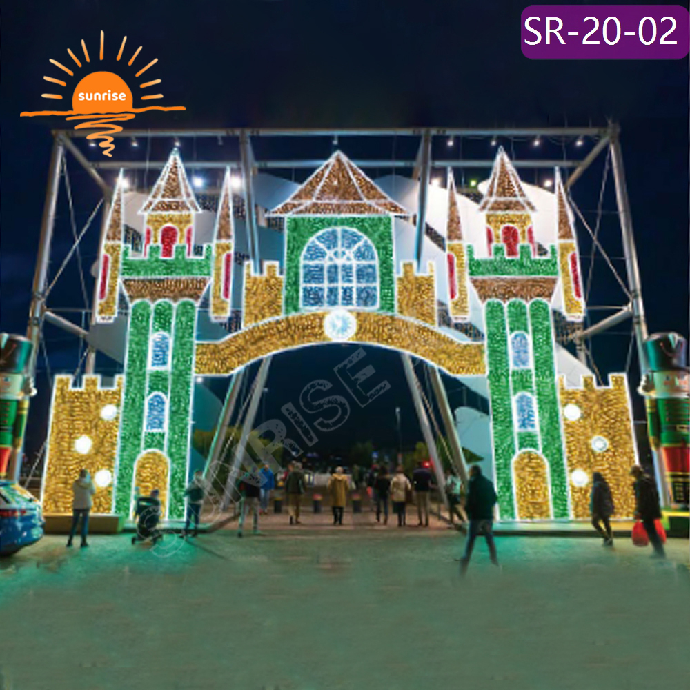 Holiday season Fairy Tale Style led arch light christmas wonderland walk through castle motif decoration for light show garden