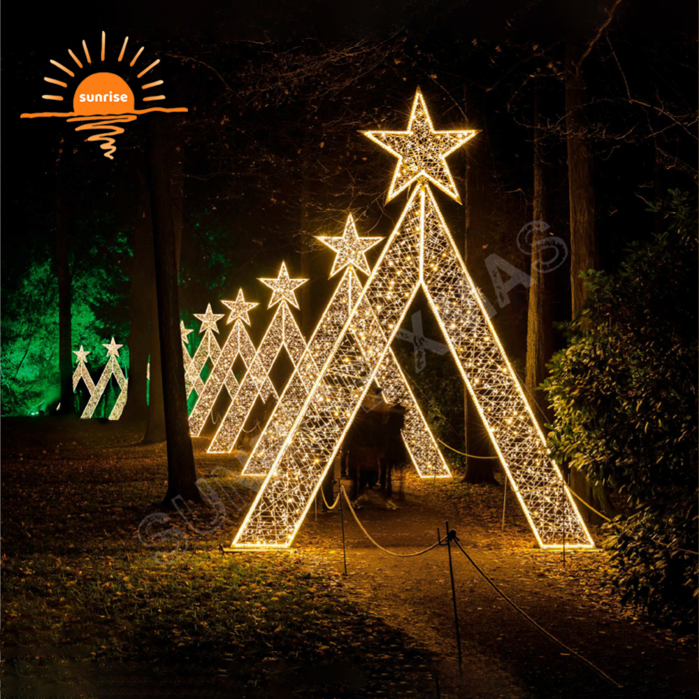 Outdoor Programmable RGB Color Change LED Lighting Tunnel Arch Lighting Christmas Snowflake Decoration Walk Through Light Show