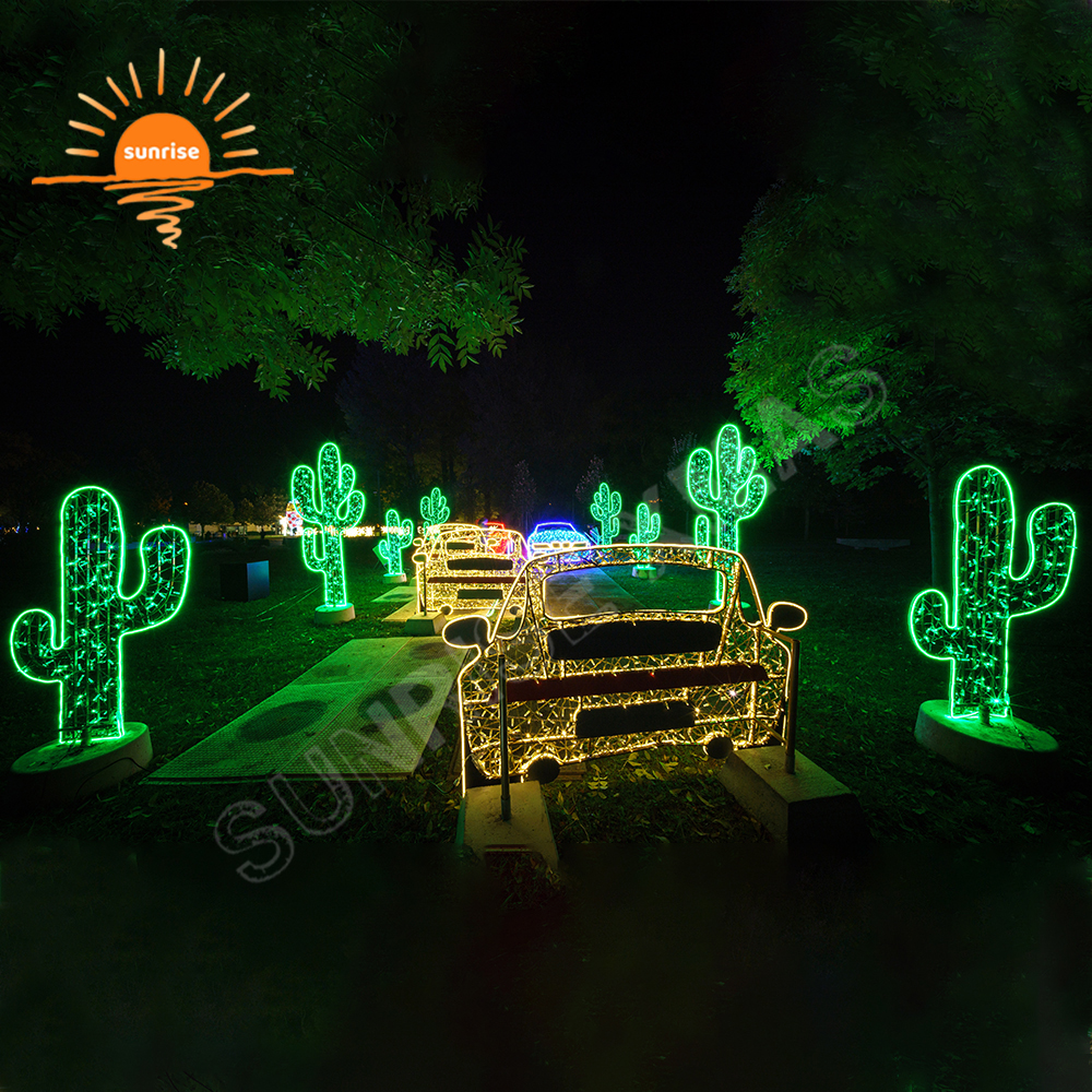 Xmas Outdoor Waterproof Photo Op Decoration Custom LED Bus Sports Car Motif for Garden Park Large Commercial Led Vehicle Light