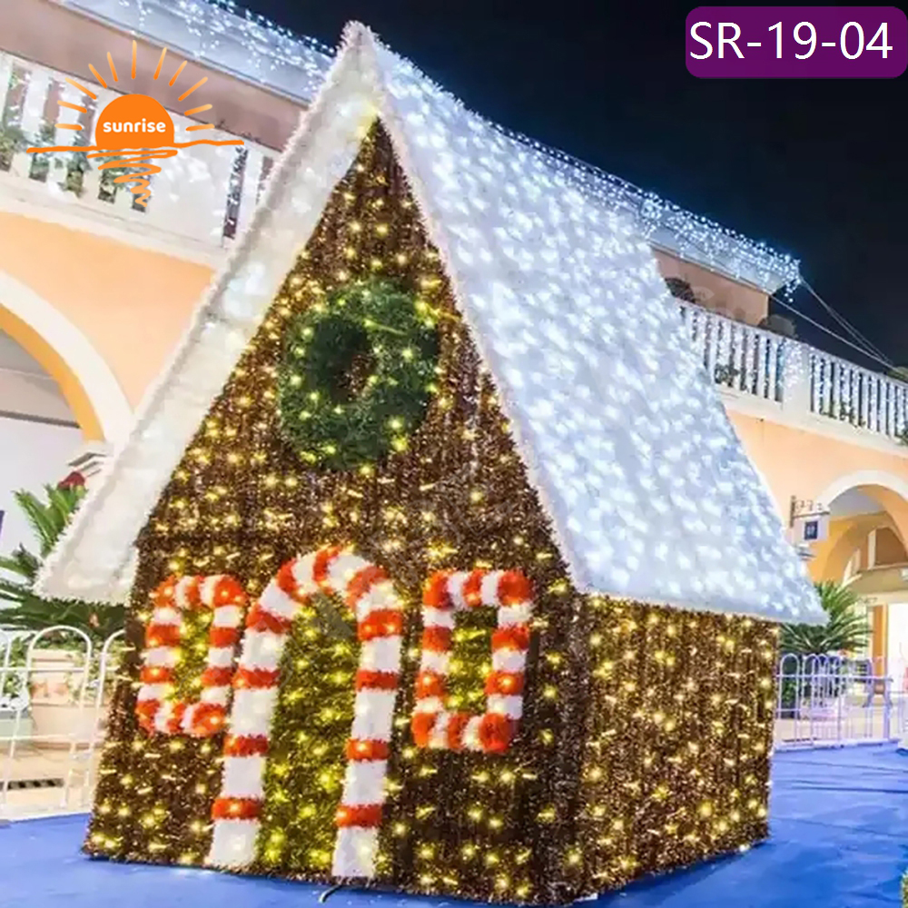Outdoor 3D Gingerbread House Christmas Theme Light sweets candy house motif light show street walk through tunnel arch