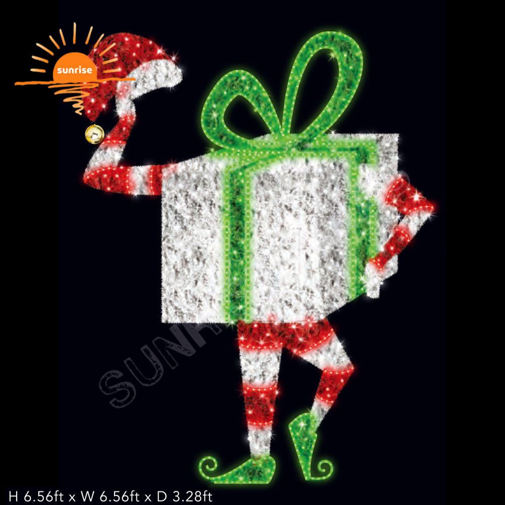 Outdoor Christmas Sled Decoration Light White Ghost Elf Gift Large Red LED Lighted Gift Box Decoration Chair for Shopping Mall