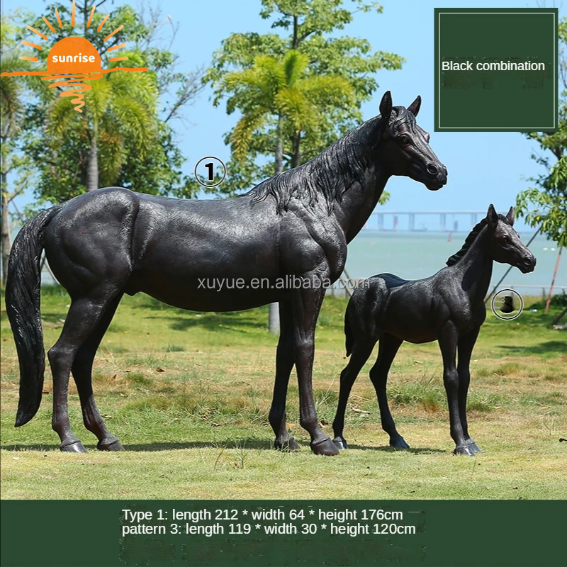 Horse Sculpture Fiberglass Resin Outdoor Life Size Animal Sculpture Garden Ornaments Outdoor Mall Fiberglass Decoration