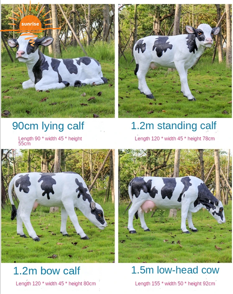 Fiberglass Resin Life Size Animal Cows Sculpture Garden Ornaments Outdoor Mall Fiberglass Decoration