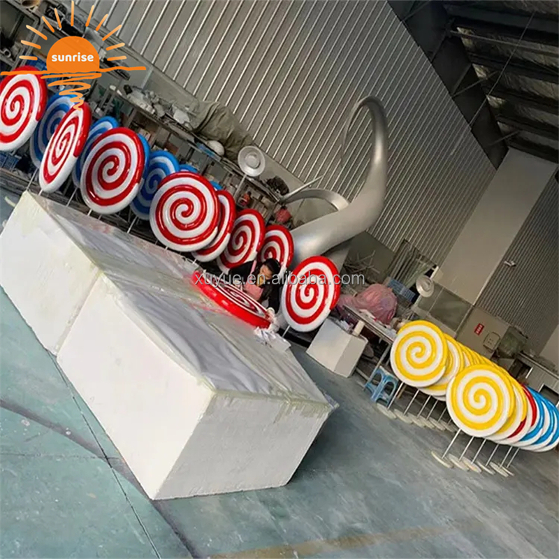 Christmas Outdoor Candy Cane Props Fiberglass Resin Lollipop Donuts Doughnut Sculpture for Store Shop Decoration