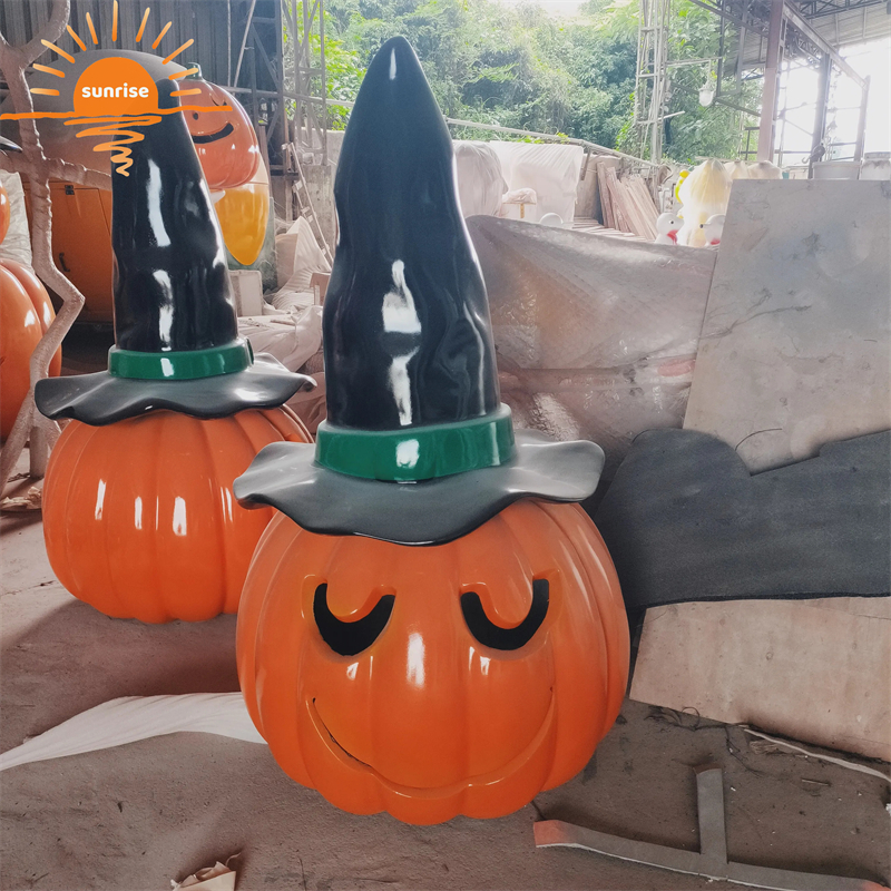 Customs Fiberglass Halloween Statue Sculpture Resin Crafts Giant Skeleton Pumpkin Cart Props Toy Halloween Decorations Outdoor