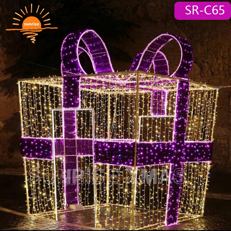 3m 5m Outdoor LED  Lighted Walk Through Large Gift Box Presents Large Christmas Props Decoration for Selfie Photoshoot