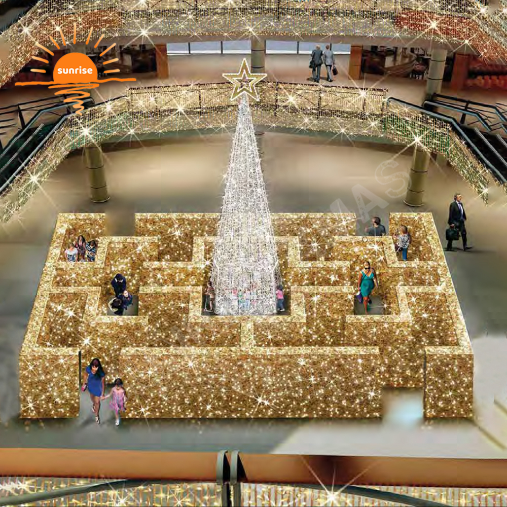 Large Giant 3D Labyrinth Motif Light Shopping Mall Display Customized Outdoor Christmas Castle Decoration Illuminated