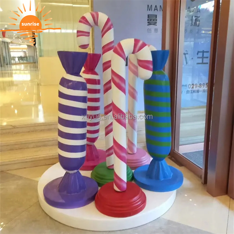 Customized Christmas Decoration Fiberglass Candy Cane Guardrail Statue
